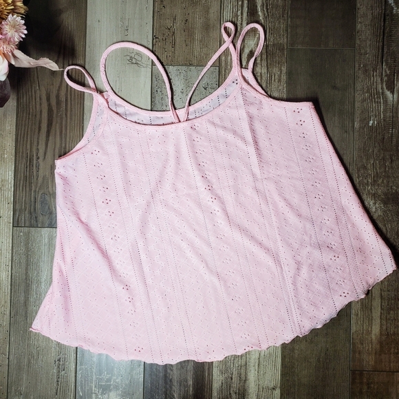 Eyelet Strappy Scoop-Neck Tank Top Light Pink Size Large - Picture 15 of 16